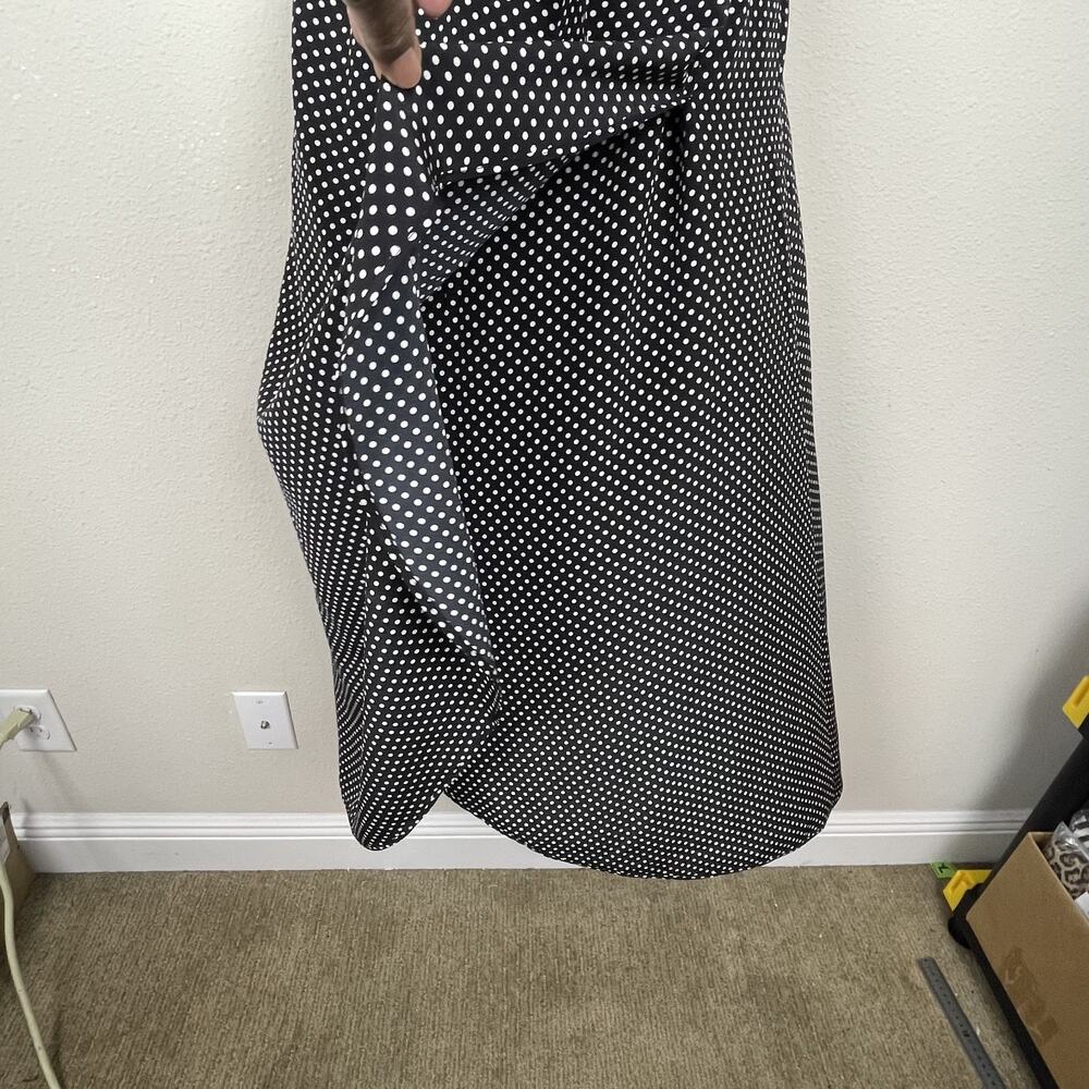 AYR Silk faux wrap Black and White Polka Dot Midi Dress - Picture 5 of 14